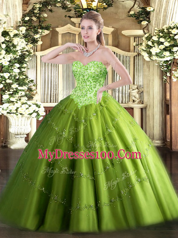High End Ball Gowns Quinceanera Gowns Sweetheart Tulle Sleeveless Floor Length Lace Up