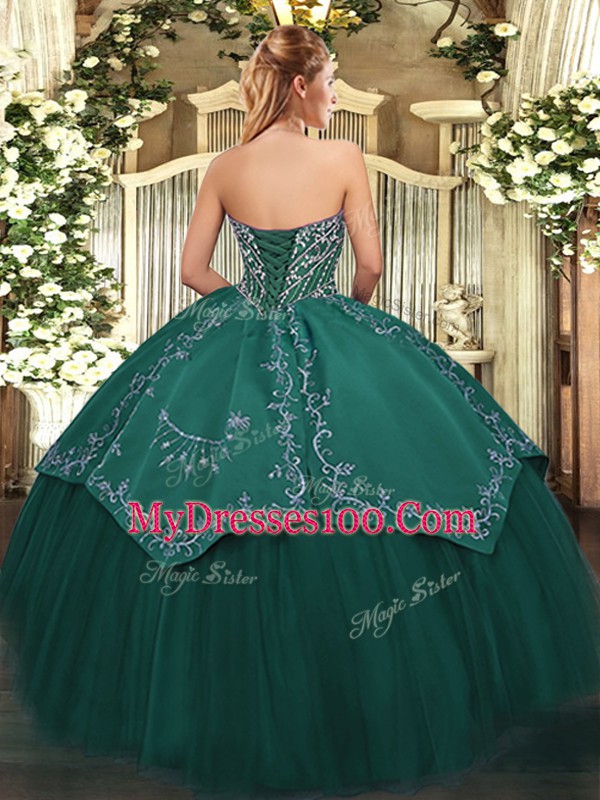 Wonderful Dark Green Lace Up Sweetheart Beading and Embroidery Vestidos de Quinceanera Taffeta and Tulle Sleeveless