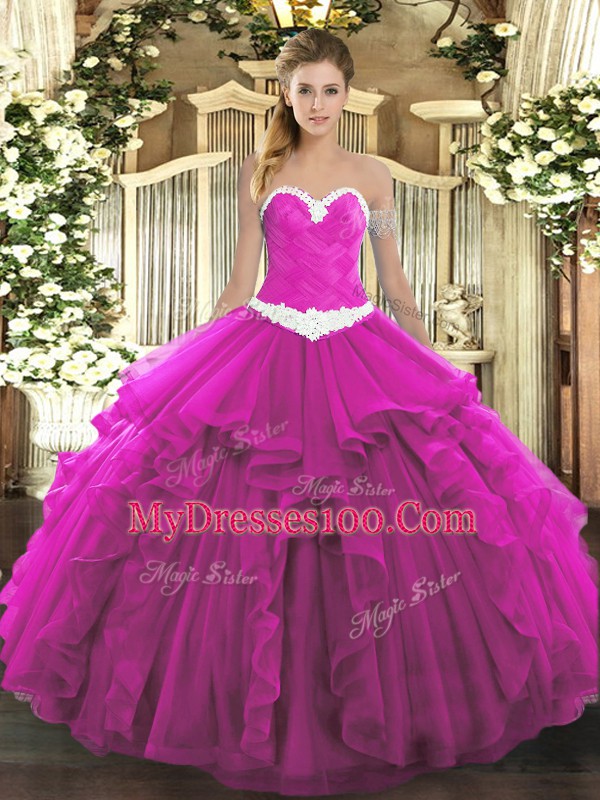 Gorgeous Floor Length Ball Gowns Sleeveless Fuchsia Quinceanera Gown Lace Up