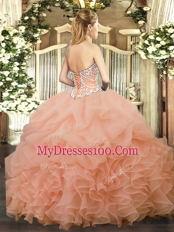 Lavender Sweetheart Neckline Beading and Ruffles and Pick Ups Sweet 16 Quinceanera Dress Sleeveless Lace Up