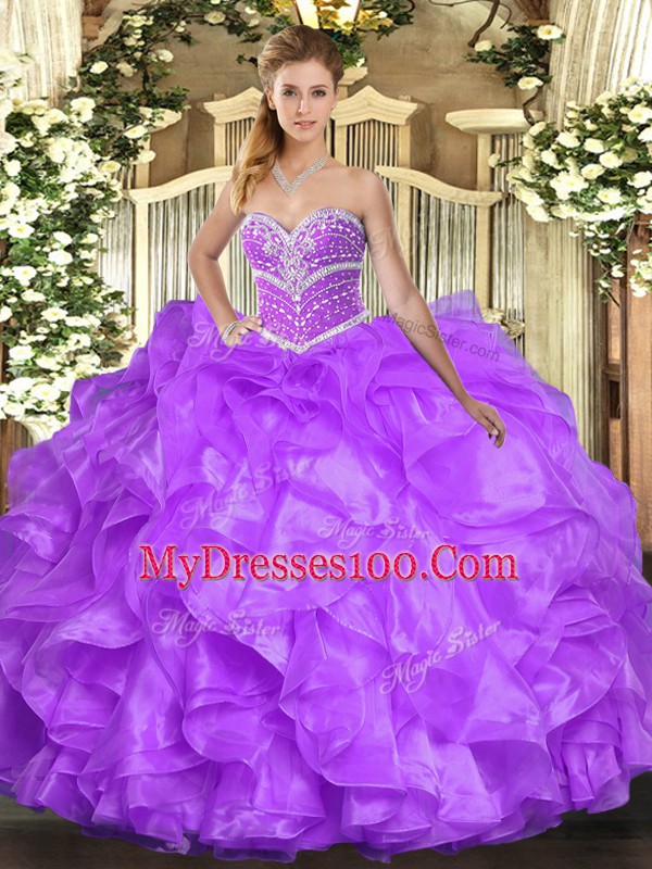 Sexy Floor Length Lavender Quinceanera Gown Sweetheart Sleeveless Lace Up