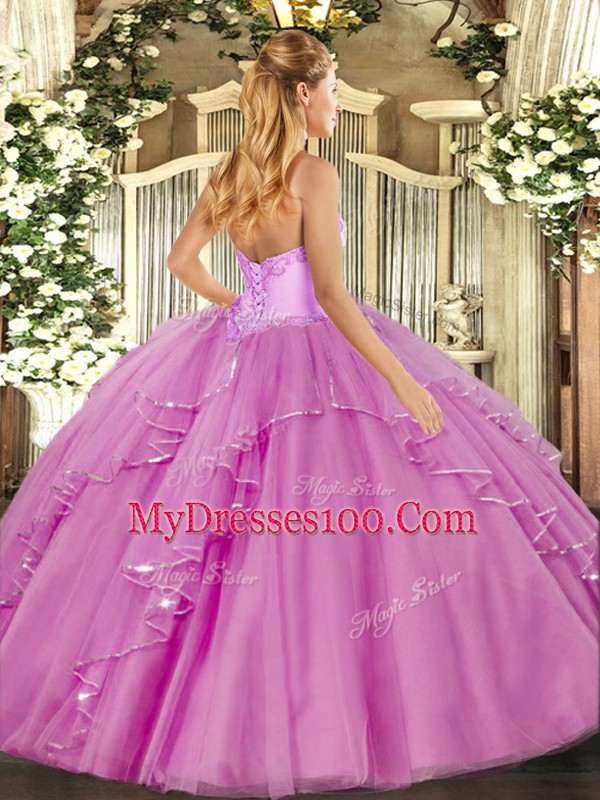 Sleeveless Beading and Ruffled Layers Lace Up 15th Birthday Dress