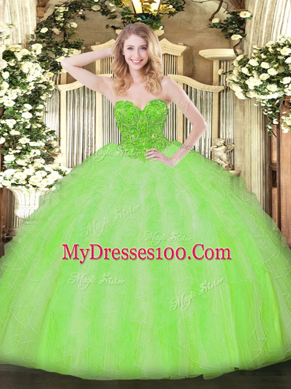 Deluxe Ball Gowns Quinceanera Dress V-neck Organza Sleeveless Floor Length Lace Up