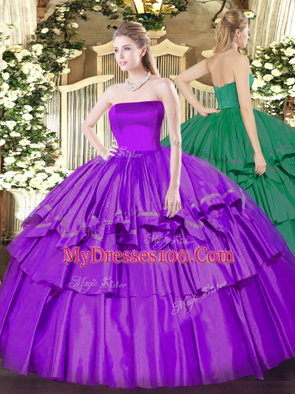 Superior Ruffled Layers Quinceanera Gown Eggplant Purple Zipper Sleeveless Floor Length