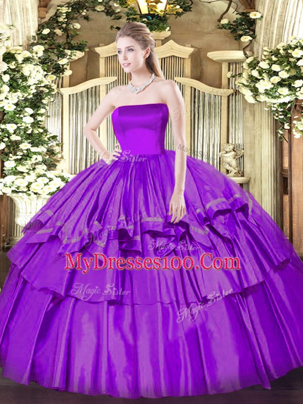 Superior Ruffled Layers Quinceanera Gown Eggplant Purple Zipper Sleeveless Floor Length