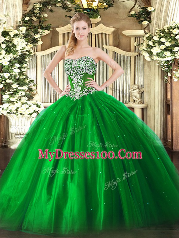 Floor Length Ball Gowns Sleeveless Green Sweet 16 Dresses Lace Up