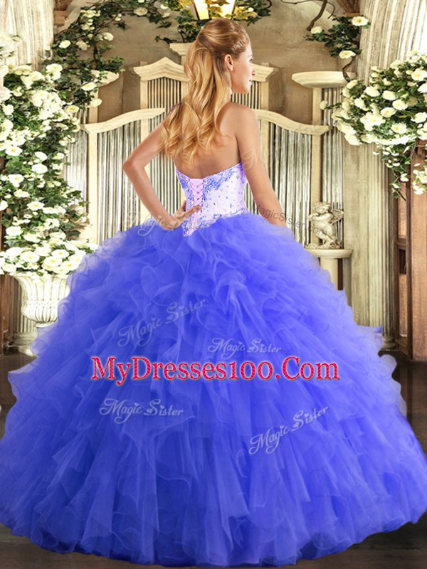 Superior Floor Length Blue Sweet 16 Dresses Sweetheart Sleeveless Lace Up