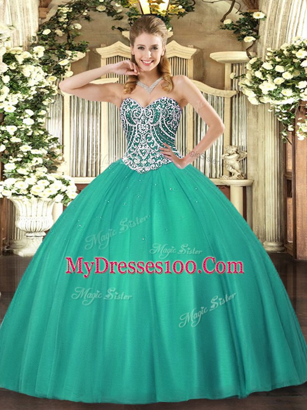 Floor Length Turquoise Quinceanera Dress Sweetheart Sleeveless Lace Up