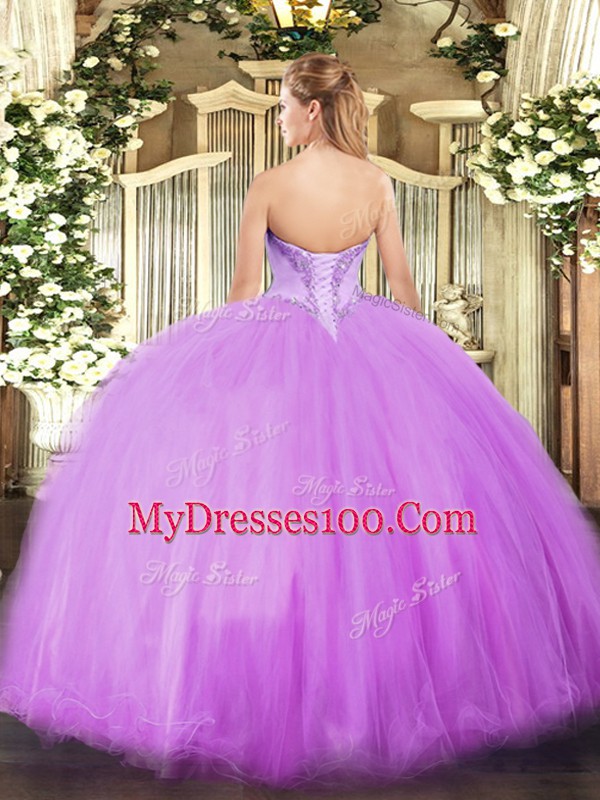 V-neck Sleeveless Tulle Quinceanera Dresses Beading Lace Up