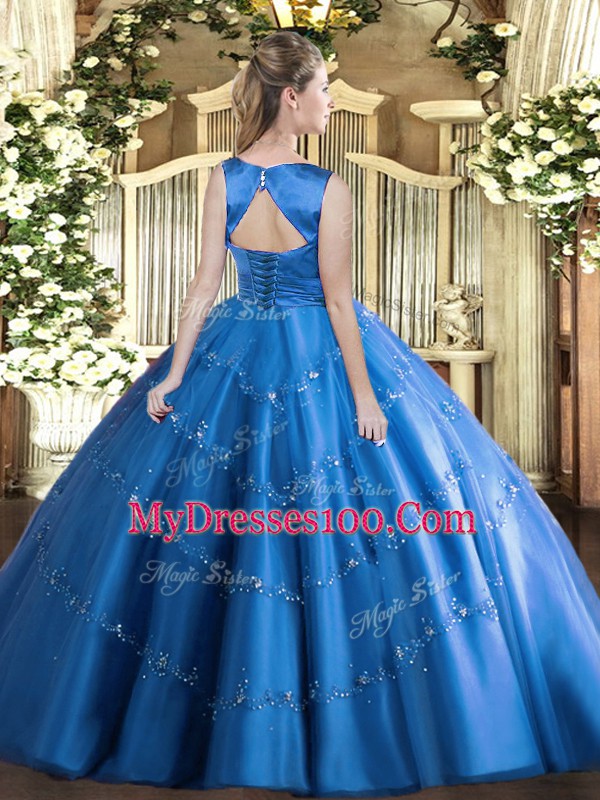 Tulle Sleeveless Floor Length Vestidos de Quinceanera and Appliques
