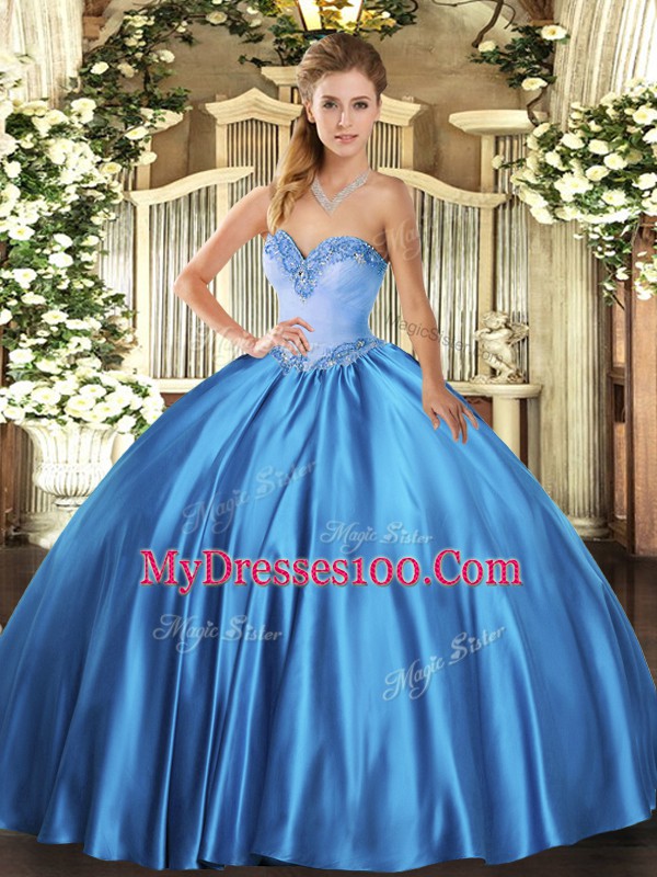Customized Floor Length Baby Blue 15 Quinceanera Dress Sweetheart Sleeveless Lace Up
