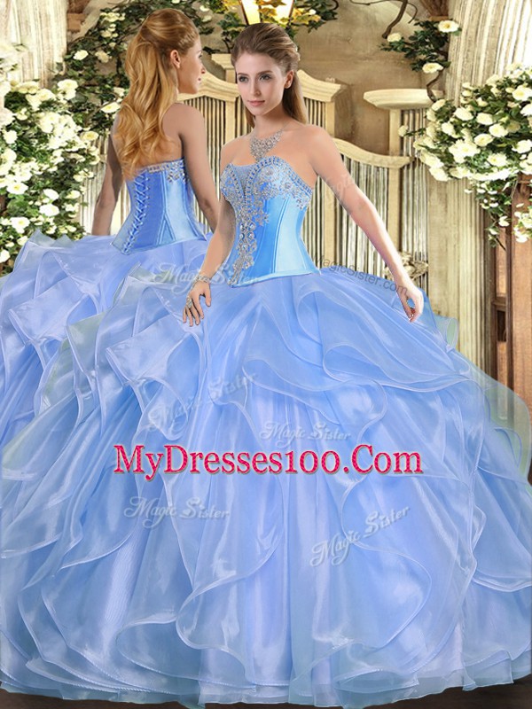 Sophisticated Sleeveless Beading and Ruffles Lace Up Quinceanera Dresses
