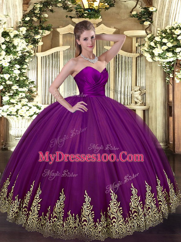 Ball Gowns Quinceanera Dresses Purple Sweetheart Tulle Sleeveless Floor Length Zipper