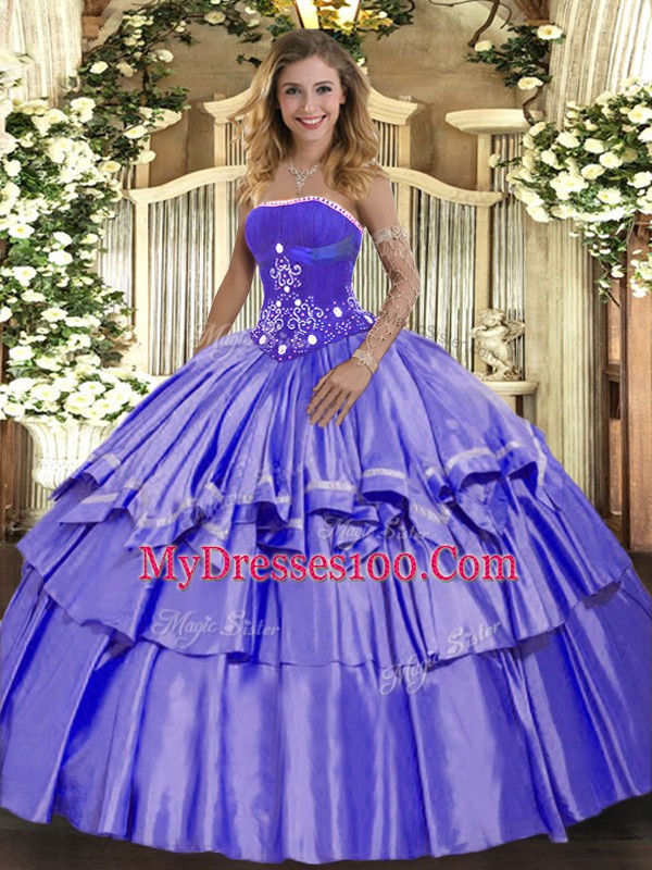 Wonderful Lavender Sleeveless Organza and Taffeta Lace Up 15th Birthday Dress for Military Ball and Sweet 16 and Quinceanera