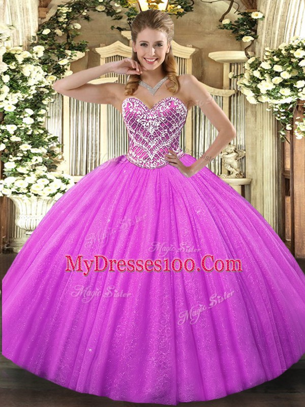 Ball Gowns 15 Quinceanera Dress Fuchsia Sweetheart Tulle Sleeveless Floor Length Lace Up