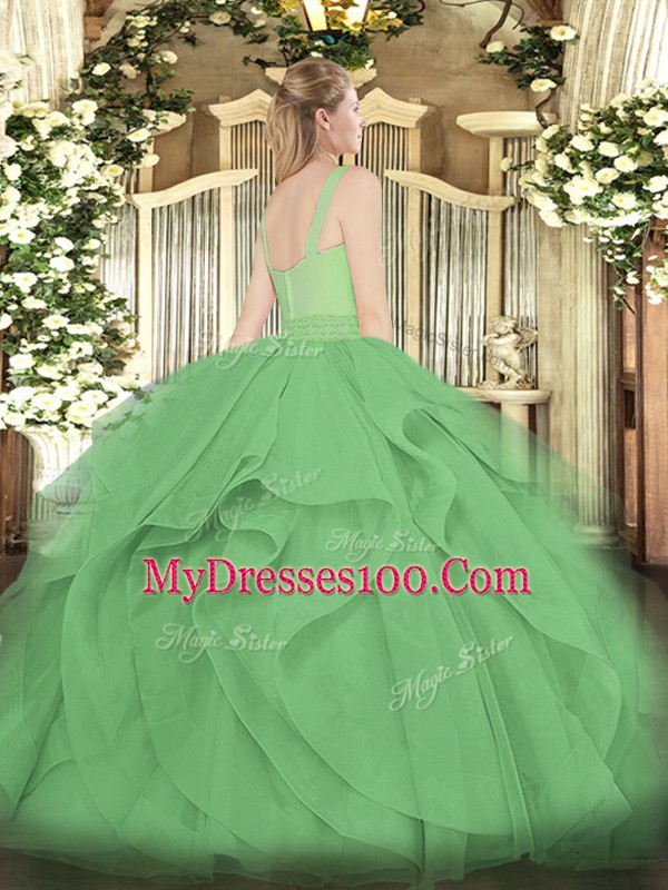 Beading and Ruffles Sweet 16 Quinceanera Dress Teal Zipper Sleeveless Floor Length