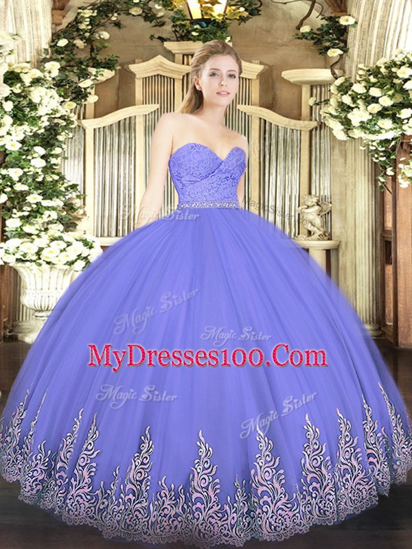 Sumptuous Sweetheart Sleeveless Zipper 15th Birthday Dress Lavender Tulle