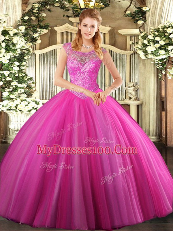 Latest Floor Length Ball Gowns Sleeveless Hot Pink Sweet 16 Quinceanera Dress Lace Up