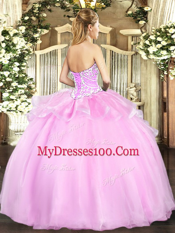 Lavender Sweetheart Lace Up Beading 15th Birthday Dress Sleeveless