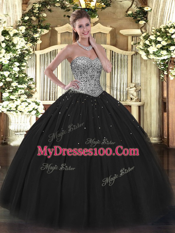Floor Length Ball Gowns Sleeveless Black Quinceanera Gowns Lace Up
