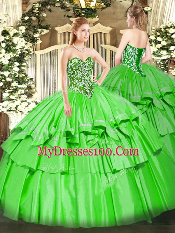 Artistic Ball Gowns Sweetheart Sleeveless Organza and Taffeta Floor Length Lace Up Beading and Ruffled Layers Quinceanera Dresses
