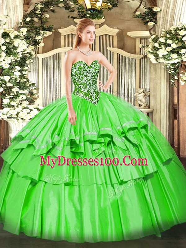 Artistic Ball Gowns Sweetheart Sleeveless Organza and Taffeta Floor Length Lace Up Beading and Ruffled Layers Quinceanera Dresses