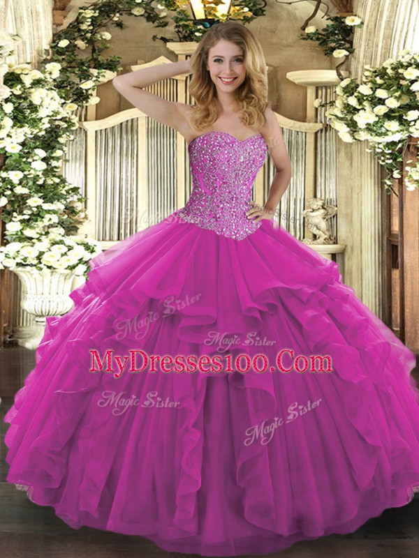 Captivating Sleeveless Beading and Ruffles Lace Up Ball Gown Prom Dress