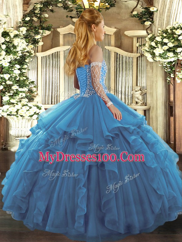 Captivating Sleeveless Beading and Ruffles Lace Up Ball Gown Prom Dress