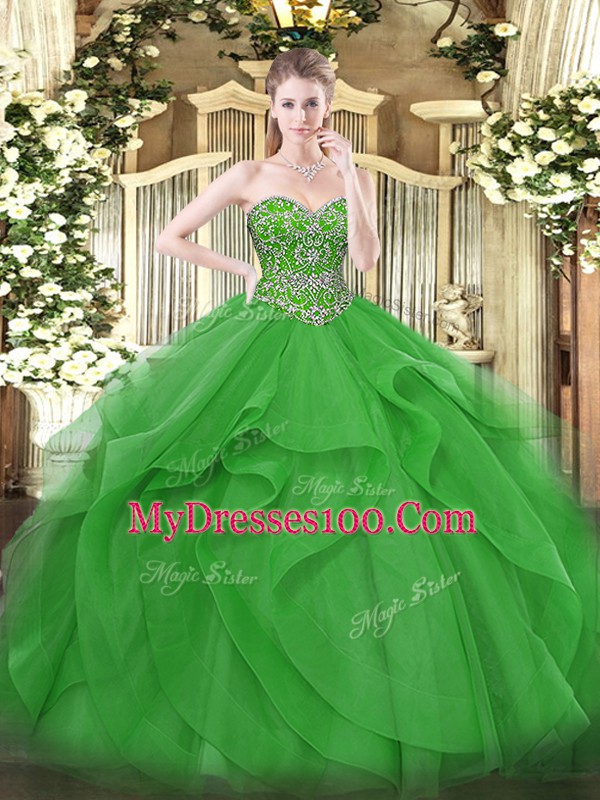 Great Ball Gowns Sweet 16 Quinceanera Dress Green Sweetheart Tulle Sleeveless Floor Length Lace Up