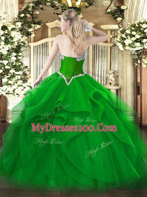 Artistic Green Sweetheart Lace Up Beading and Ruffles Quinceanera Dresses Sleeveless