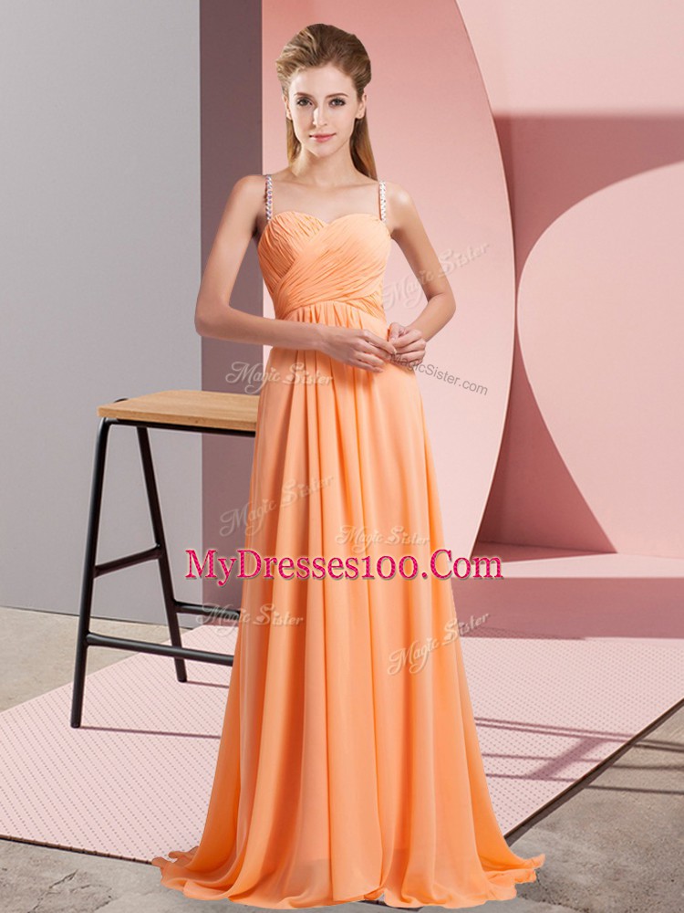 Orange Red Sleeveless Beading Floor Length Dress for Prom