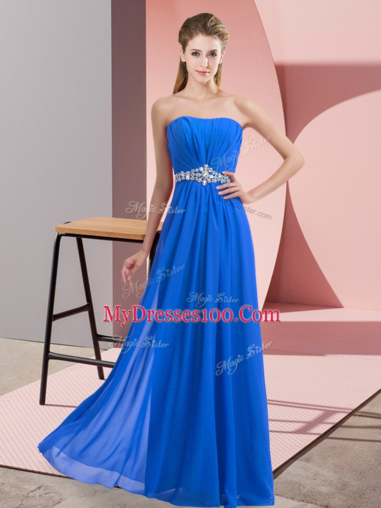 Customized Blue Sleeveless Chiffon Lace Up Prom Evening Gown for Prom and Party
