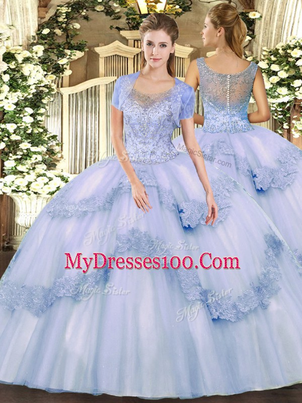 Excellent Lavender Sleeveless Tulle Clasp Handle 15th Birthday Dress for Military Ball and Sweet 16 and Quinceanera