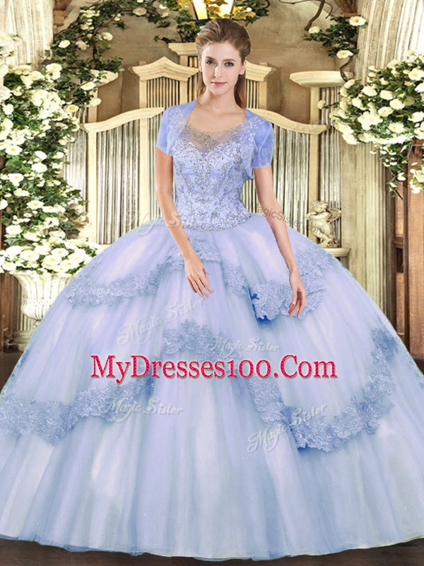 Excellent Lavender Sleeveless Tulle Clasp Handle 15th Birthday Dress for Military Ball and Sweet 16 and Quinceanera