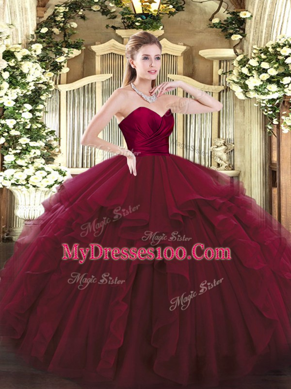 Romantic Sweetheart Sleeveless Tulle Sweet 16 Quinceanera Dress Ruffles Lace Up