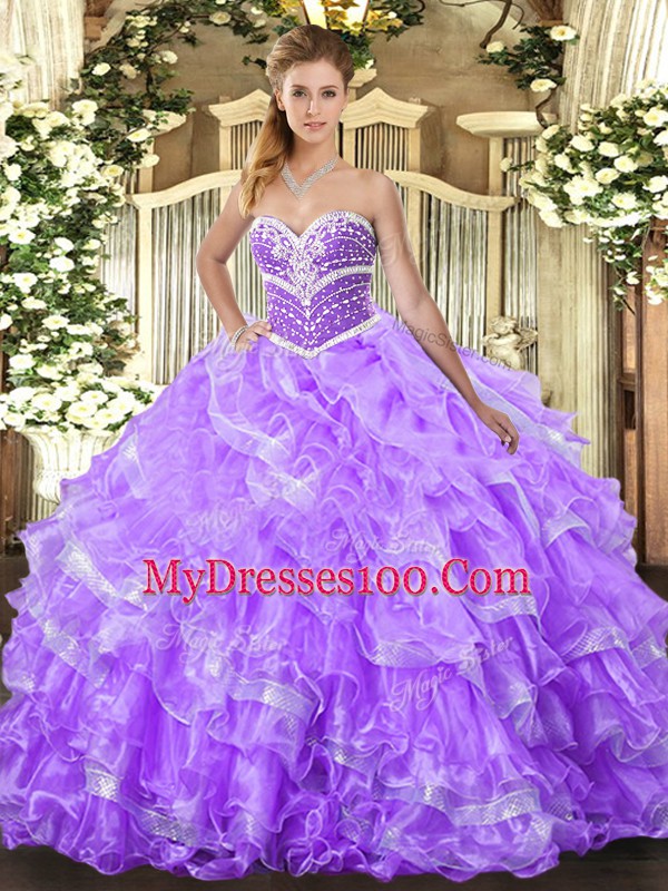 Stylish Floor Length Lavender Sweet 16 Quinceanera Dress Sweetheart Sleeveless Lace Up