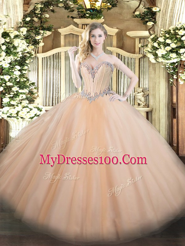 Custom Designed Tulle Sleeveless Floor Length Quinceanera Dresses and Beading