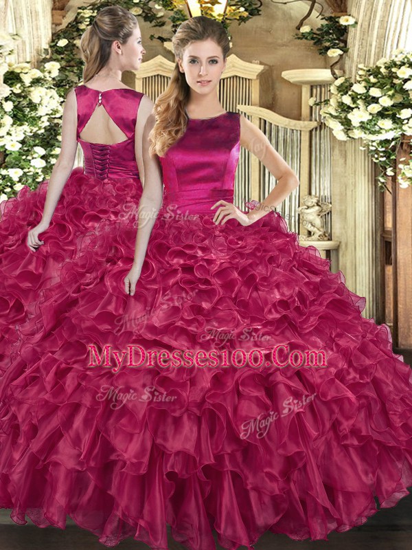 Best Selling Organza Sleeveless Floor Length Quince Ball Gowns and Ruffles