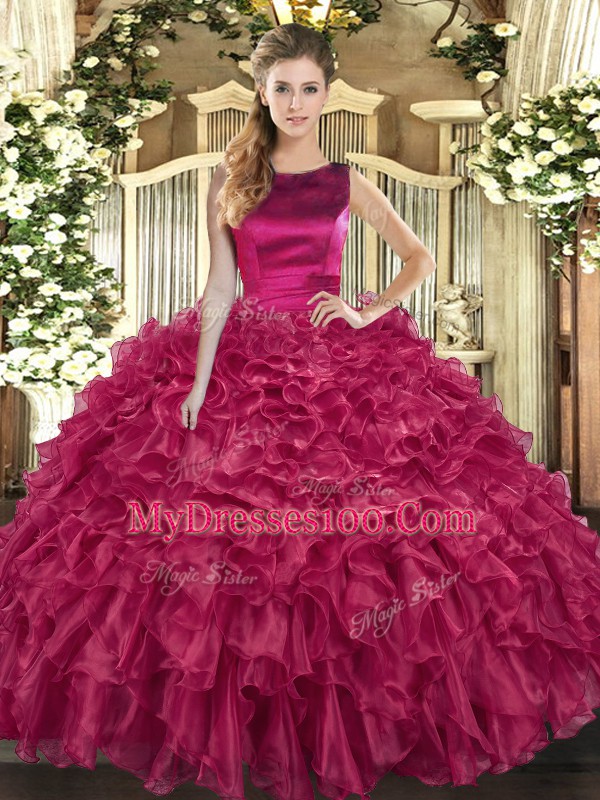Best Selling Organza Sleeveless Floor Length Quince Ball Gowns and Ruffles