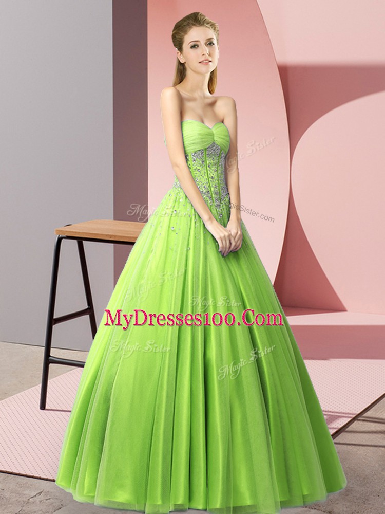 Shining Floor Length Prom Party Dress Tulle Sleeveless Beading