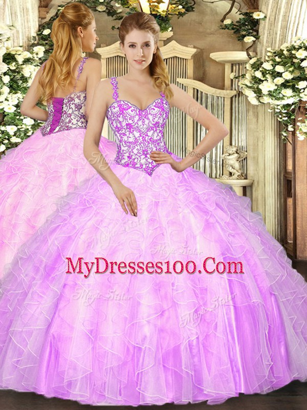 Fashionable Lilac Mermaid Beading and Ruffles Quinceanera Dress Lace Up Organza Sleeveless Floor Length