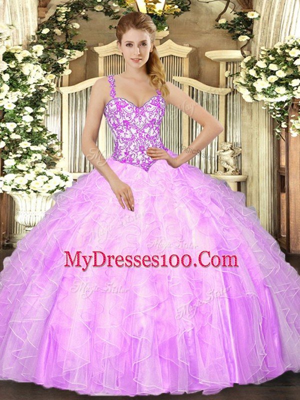 Fashionable Lilac Mermaid Beading and Ruffles Quinceanera Dress Lace Up Organza Sleeveless Floor Length