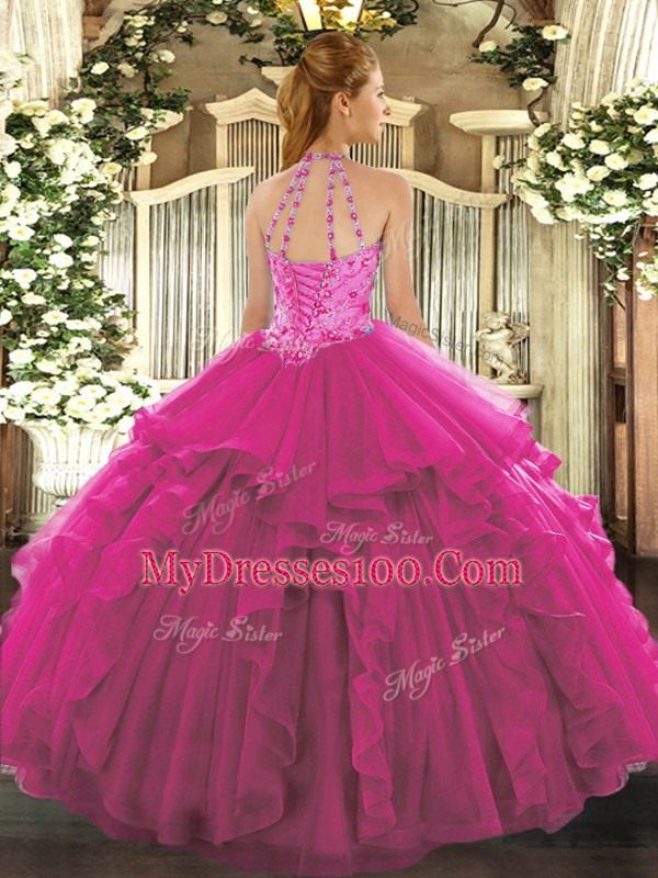 Romantic Coral Red Sleeveless Floor Length Beading and Embroidery and Ruffles Lace Up 15 Quinceanera Dress