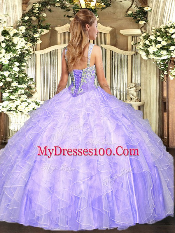 Light Blue Straps Lace Up Beading 15th Birthday Dress Sleeveless
