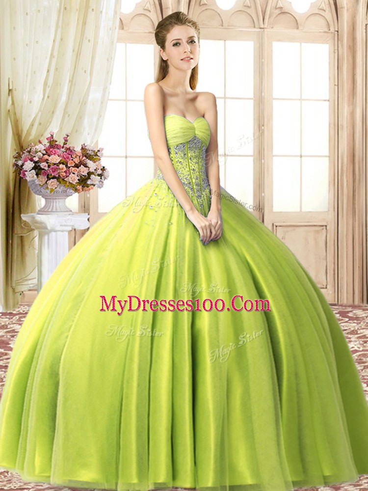 Sumptuous Tulle Sleeveless Floor Length 15th Birthday Dress and Beading