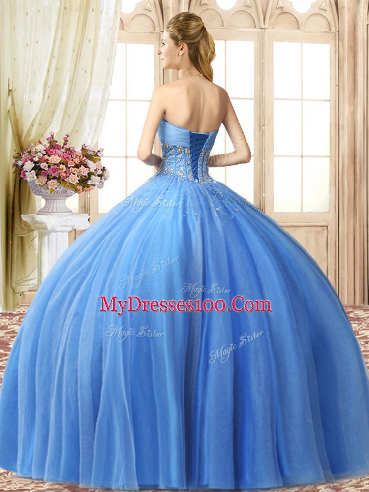 Sumptuous Tulle Sleeveless Floor Length 15th Birthday Dress and Beading