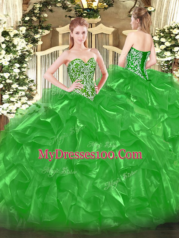 Comfortable Sleeveless Beading and Ruffles Lace Up Sweet 16 Dress