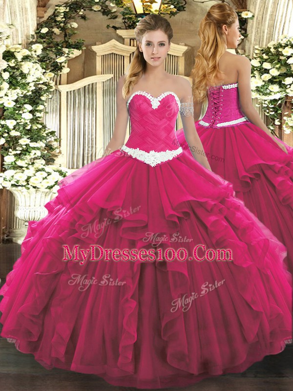 Inexpensive Sleeveless Appliques and Ruffles Lace Up Sweet 16 Quinceanera Dress
