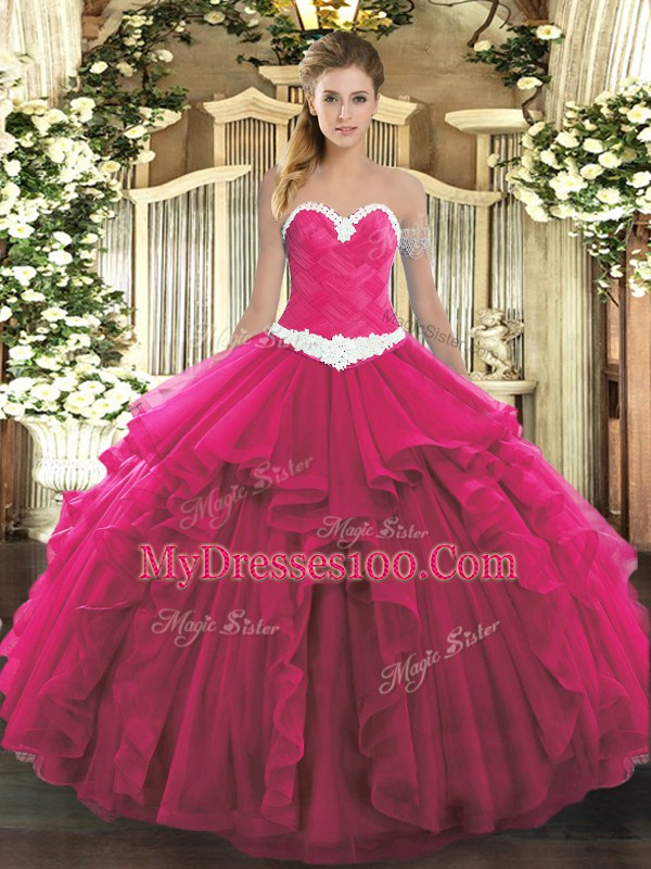 Inexpensive Sleeveless Appliques and Ruffles Lace Up Sweet 16 Quinceanera Dress