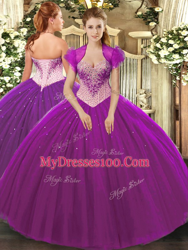 Floor Length Ball Gowns Sleeveless Eggplant Purple 15 Quinceanera Dress Lace Up